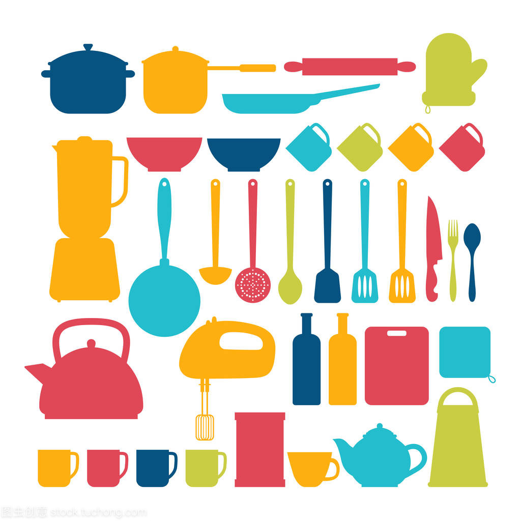 厨房用具。烹饪工具和厨具设备 silh